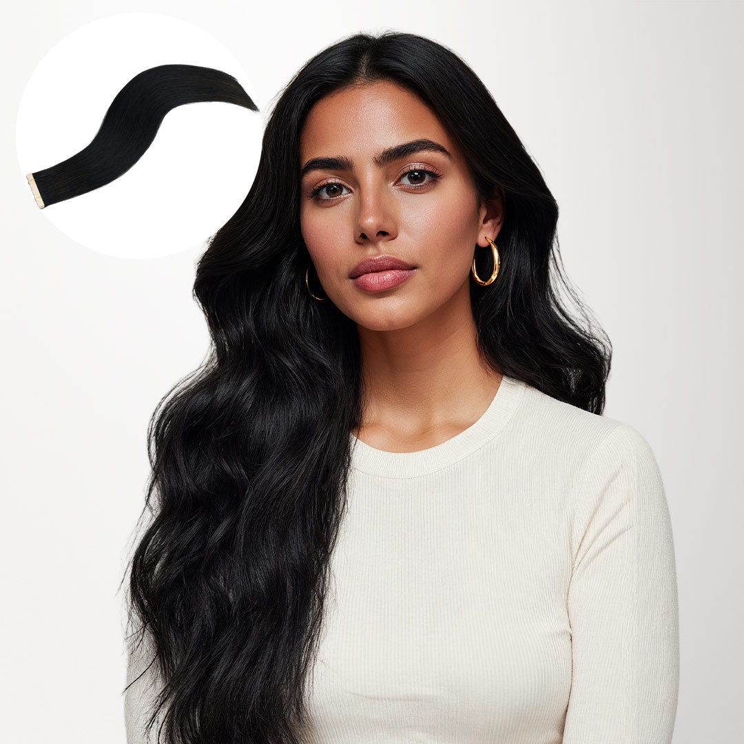Jet Black (1) Tape-Ins 50g_100% Remy Human Hair.