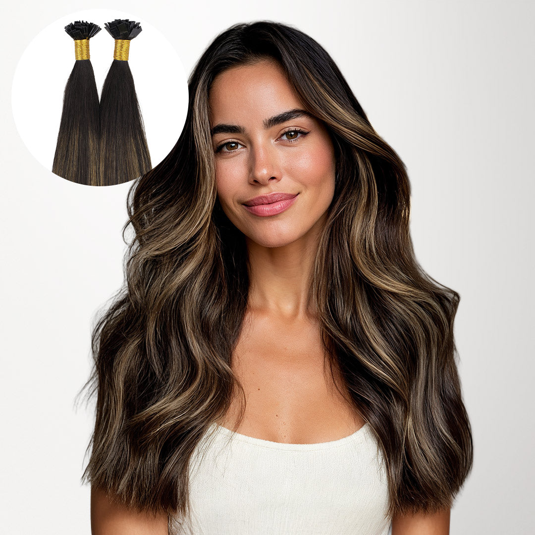 Dark Brown Balayage (2/6/2) Flat Tip Hair Extensions 60g_100% Remy Human Hair.
