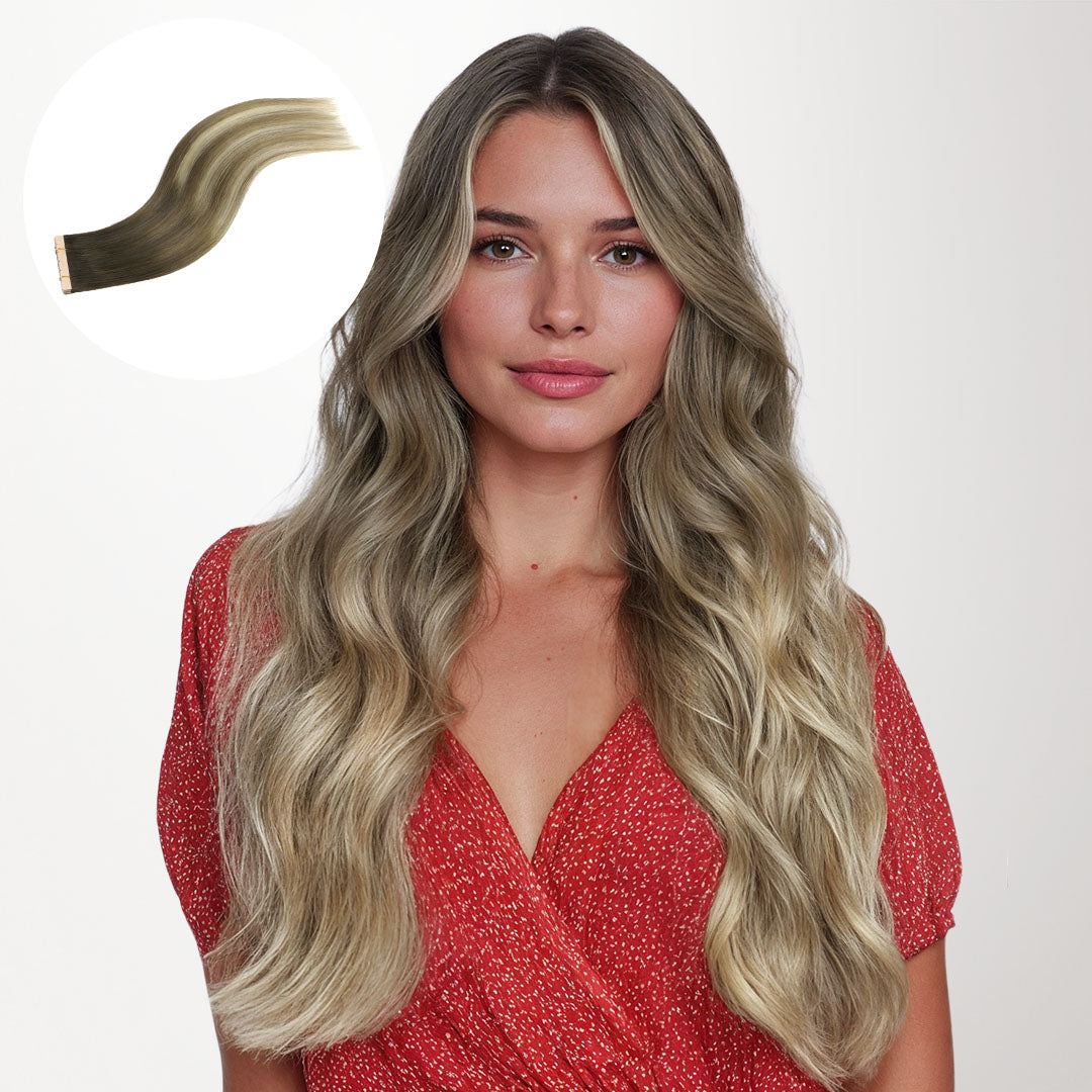 Bleach Blonde Balayage (3/8/613) Mini Tape-Ins 40g_100% Remy Human Hair.