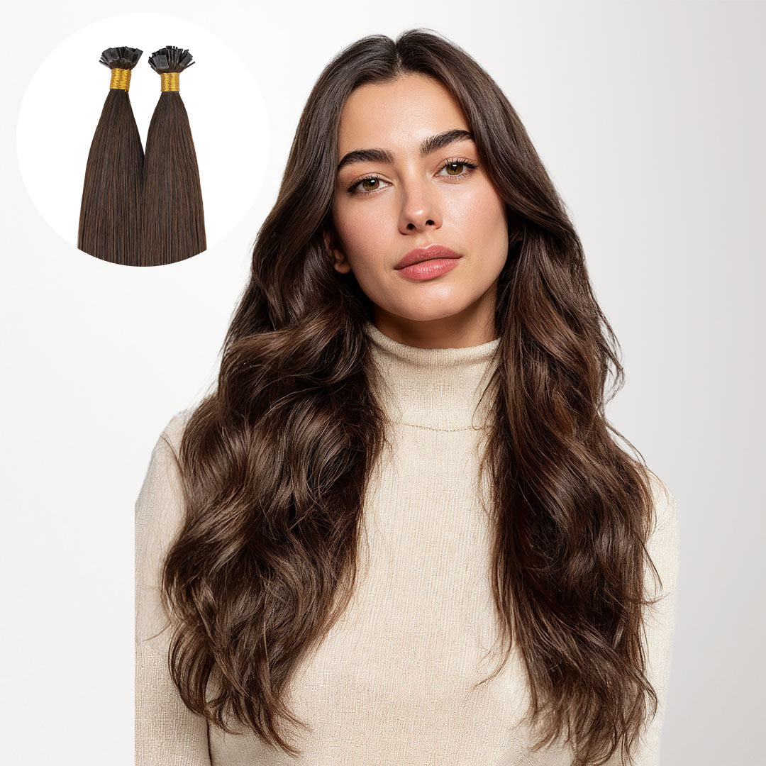 Chocolate Brown (4A) Flat Tip Hair Extensions 60g_100% Remy Human Hair.