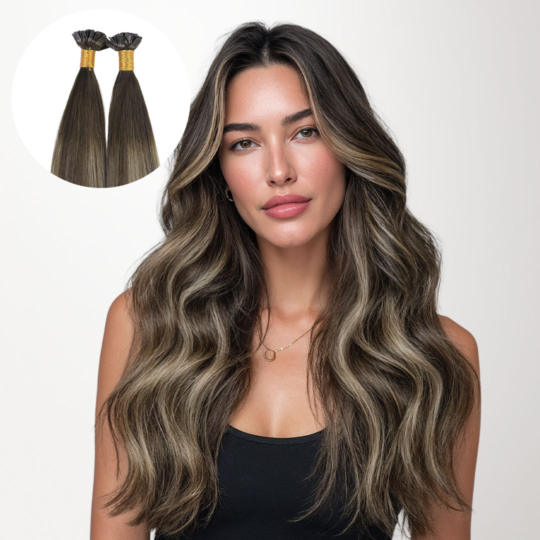 Honey Blonde Balayage (4/26/4) Flat Tip Hair Extensions 60g_100% Remy Human Hair.