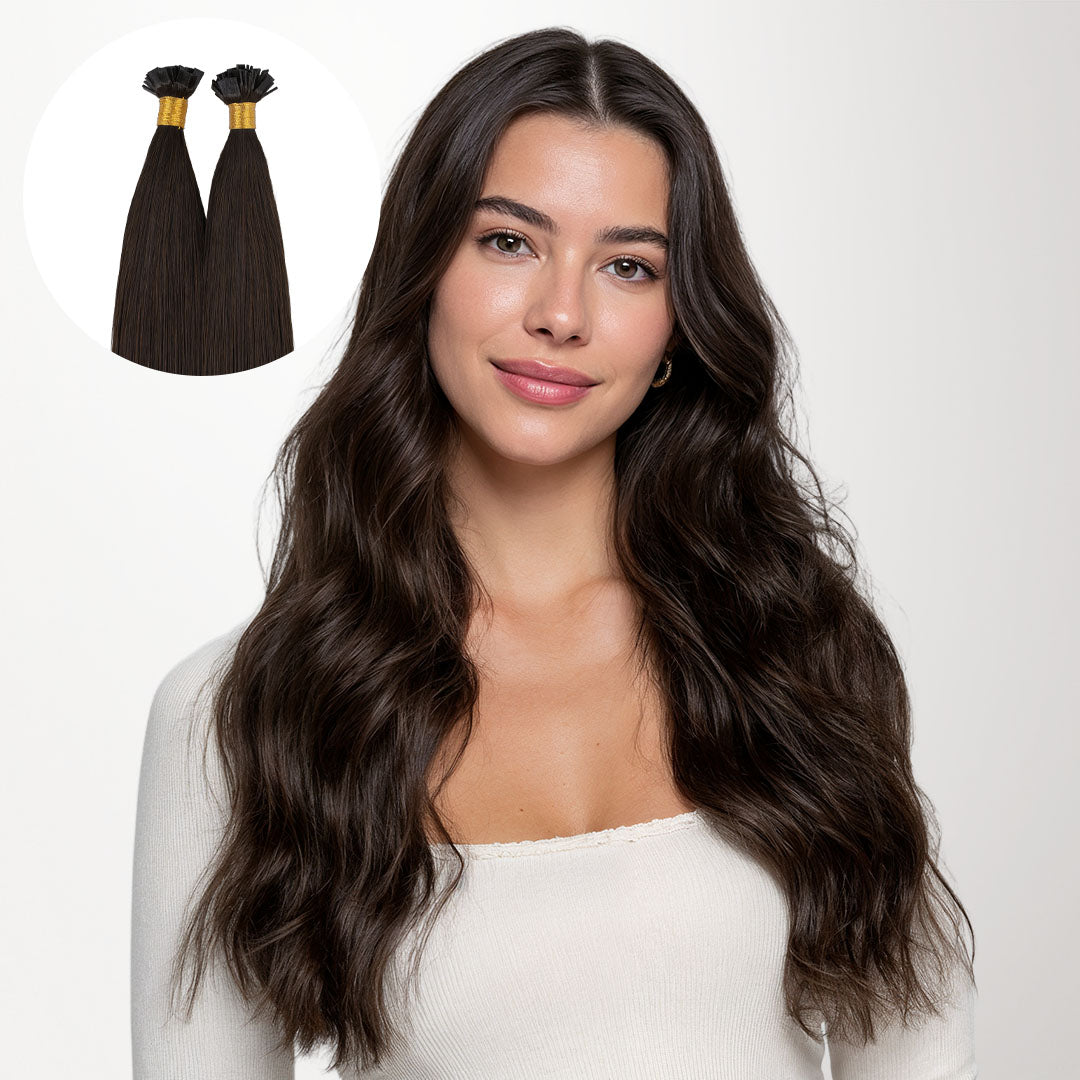Dark Brown (2) Flat Tip Hair Extensions 60g_100% Remy Human Hair.