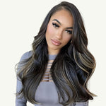 Black to Light Blonde Balayage (1B/19/1B) Sew-In Weft Hair Extensions (80g-110g)-100% Remy Human Hair.