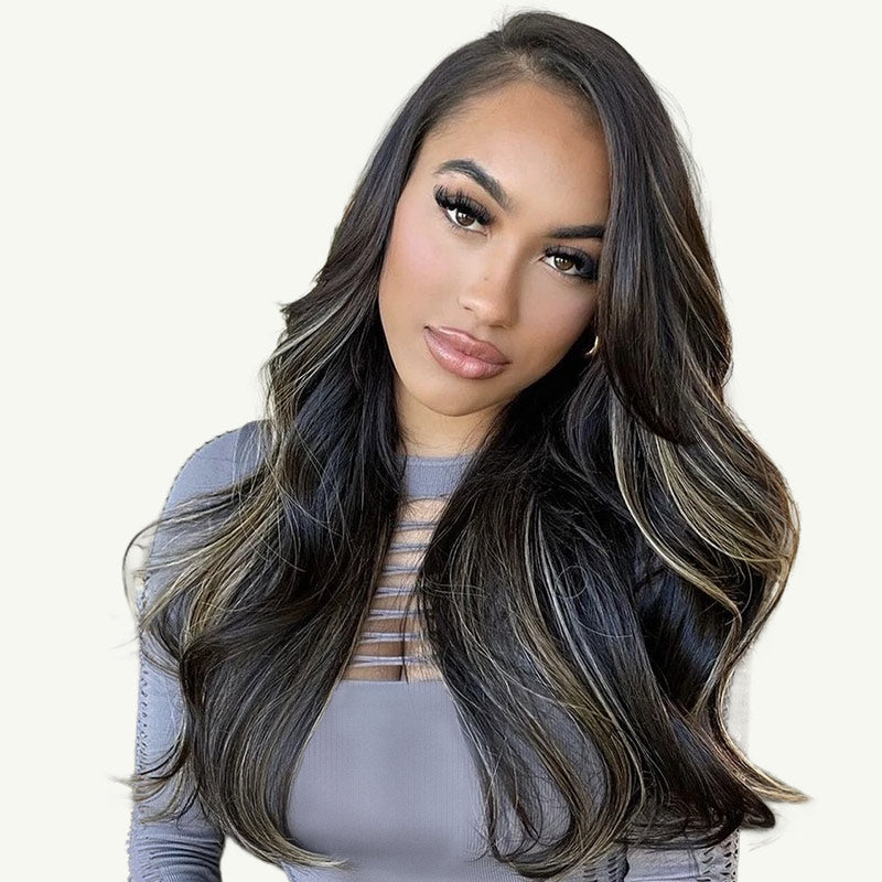 Black to Light Blonde Balayage (1B/19/1B) Sew-In Weft Hair Extensions (80g-110g)-100% Remy Human Hair.