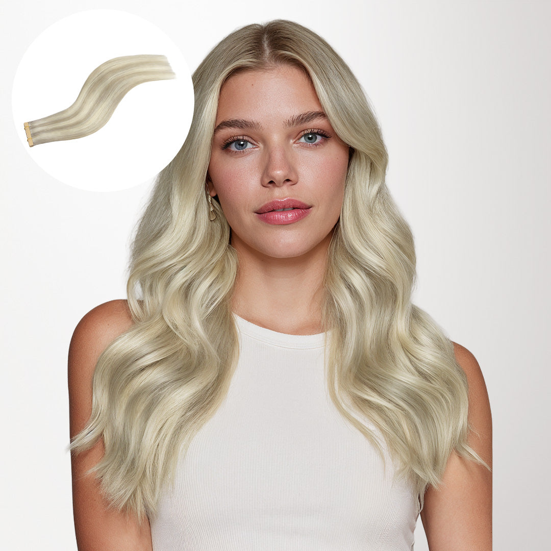 Ash Blonde Highlights (17A/60A) Tape-Ins 50g_100% Remy Human Hair.