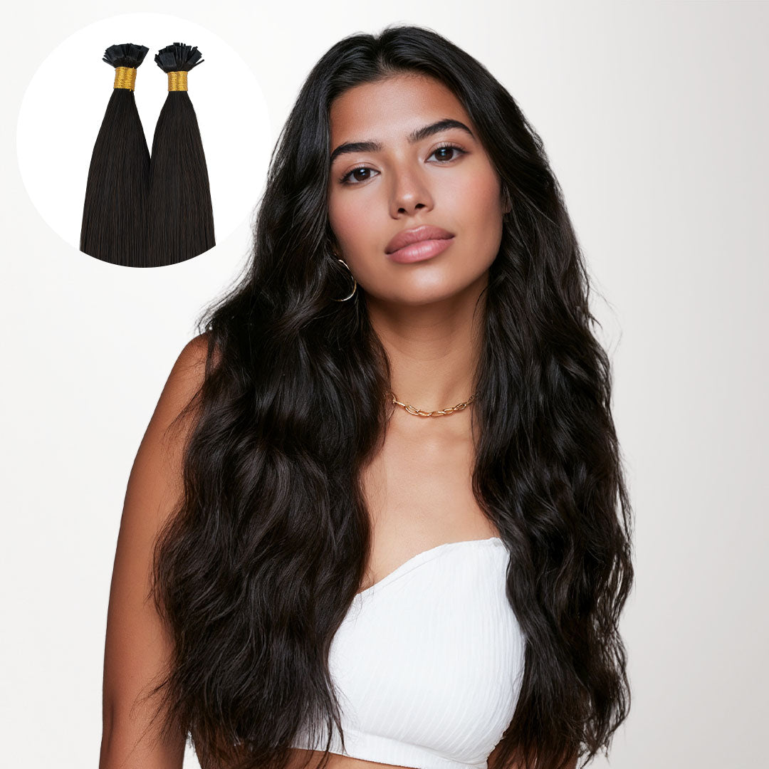 Natural Black (1B) Flat Tip Hair Extensions 60g_100% Remy Human Hair.