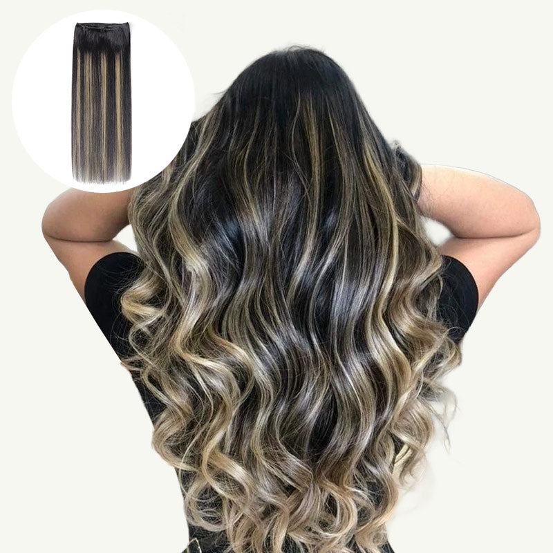 Black to Light Blonde Balayage (1B/19/1B) Sew-In Weft Hair Extensions (80g-110g)-100% Remy Human Hair.