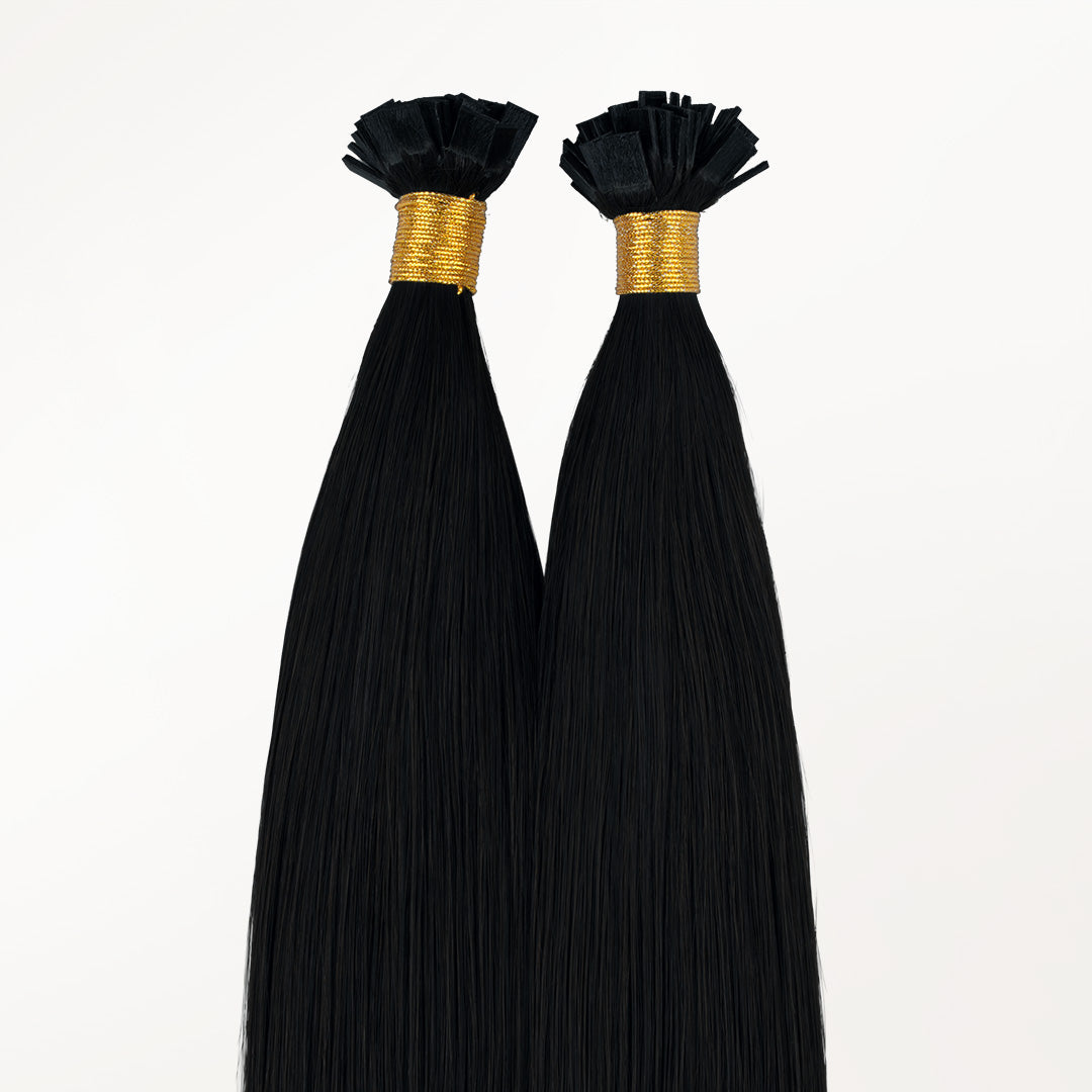 Jet Black (1) Flat Tip Hair Extensions 60g_100% Remy Human Hair.