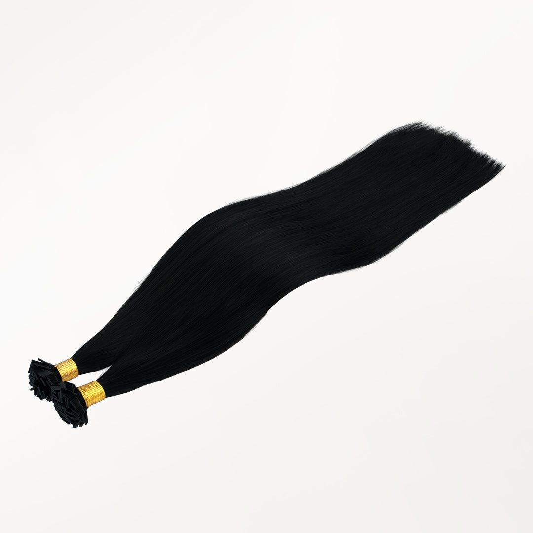 Jet Black (1) Flat Tip Hair Extensions 60g_100% Remy Human Hair.
