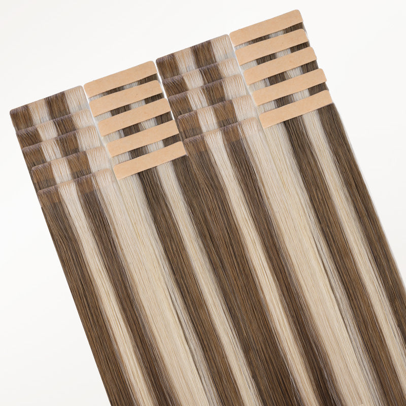Golden Blonde Highlights (8B/60B) Invisi Edge Tape-Ins 50g_100% Remy Human Hair.
