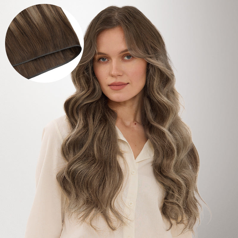 Honey Blonde Balayage (4/26/4) Genius Weft Hair Extensions (50-120g)_100% Remy Human Hair.