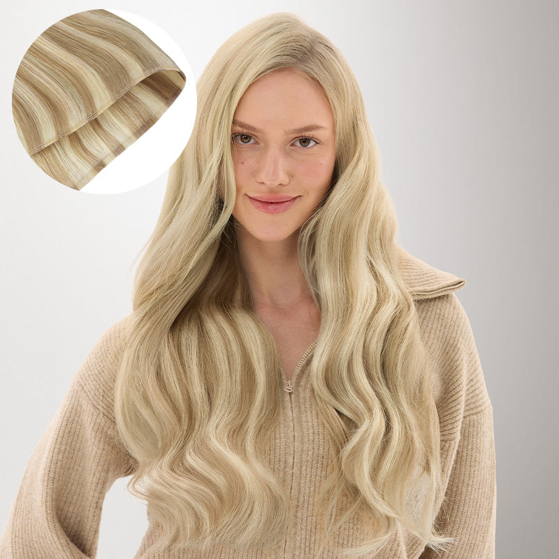 Light Blonde Highlights (16/22A) Genius Weft Hair Extensions (50-120g)_100% Remy Human Hair.