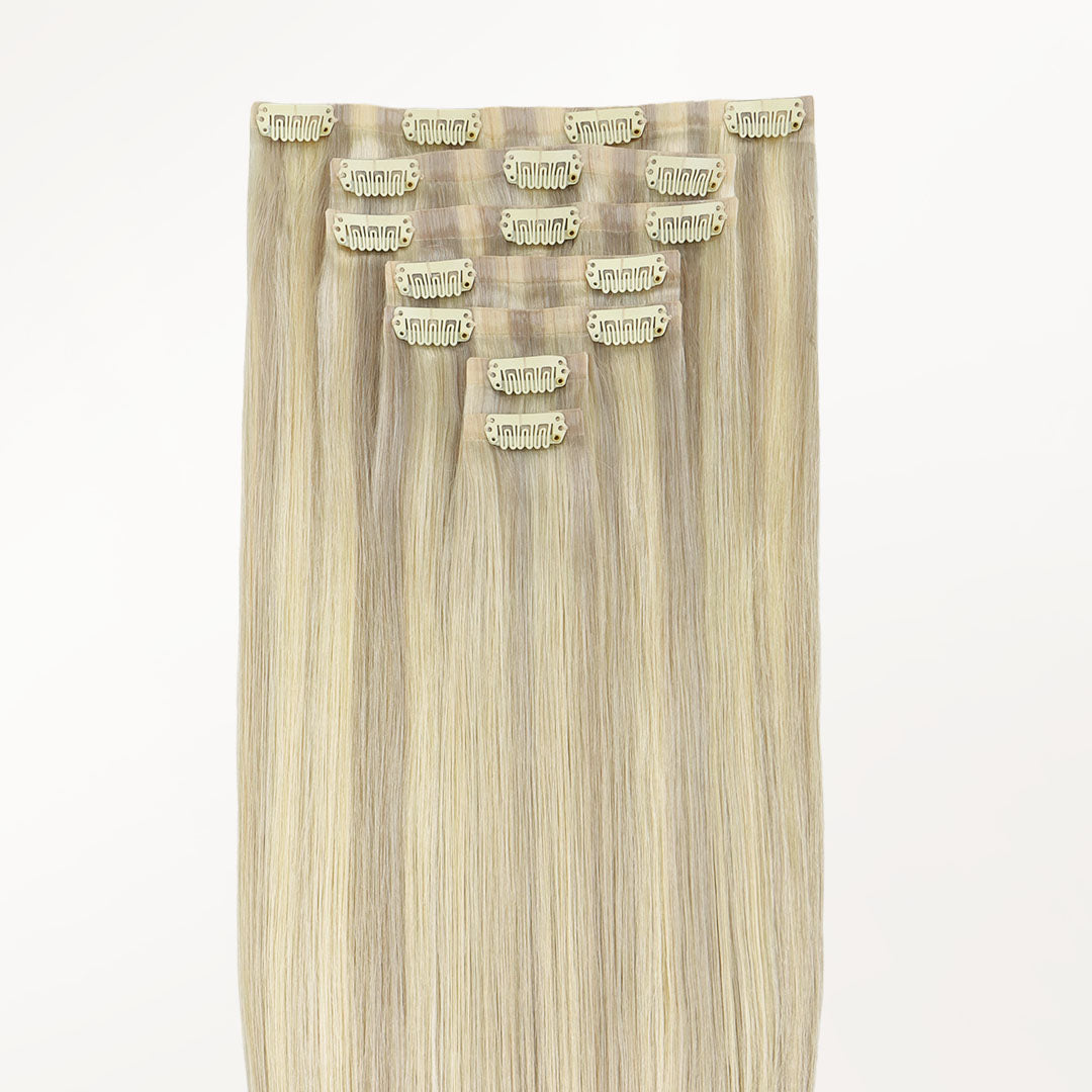 Ash Blonde Highlights (17A/60A) Seamless Clip-Ins (130g-160g)_100% Remy Human Hair.