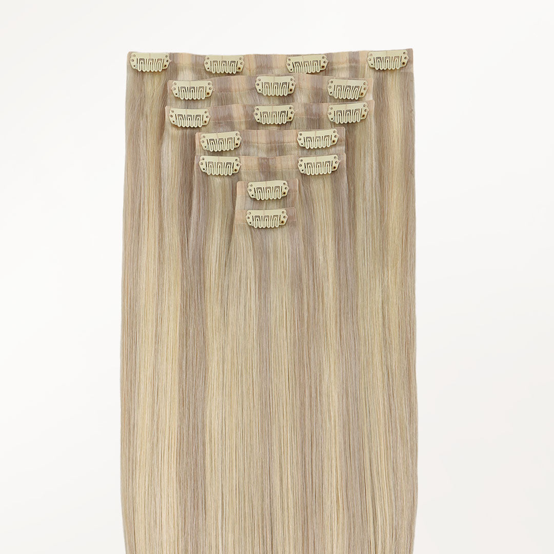 Ash Blonde Highlights (17A/60A) Seamless Clip-Ins (130g-160g)-100% Remy Human Hair.