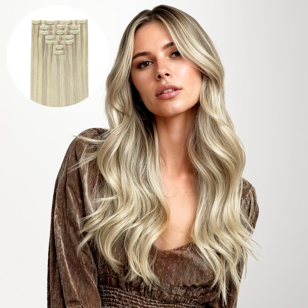 Ash Blonde Highlights (17A/60A) Seamless Clip-Ins (130g-160g)_100% Remy Human Hair.