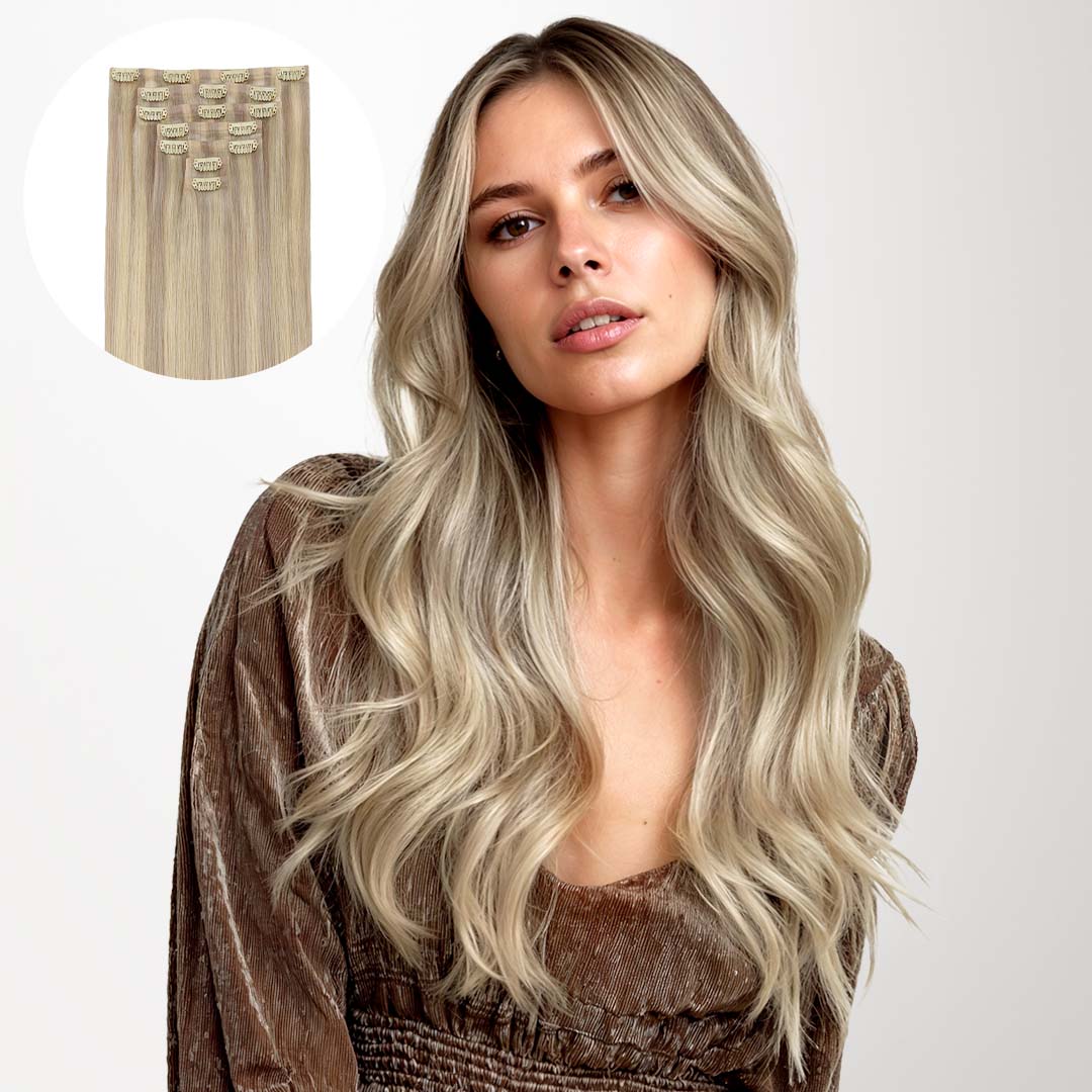 Ash Blonde Highlights (17A/60A) Seamless Clip-Ins (130g-160g)-100% Remy Human Hair.
