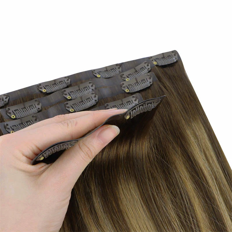 Caramel Blonde Balayage (4/27/4) Seamless Clip-Ins (130g-160g)-100% Remy Human Hair.