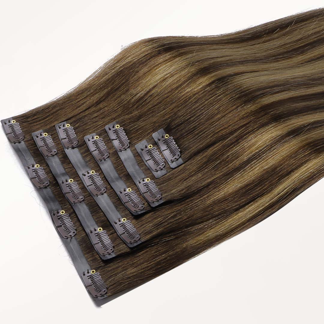 Caramel Blonde Balayage (4/27/4) Seamless Clip-Ins (130g-160g)-100% Remy Human Hair.