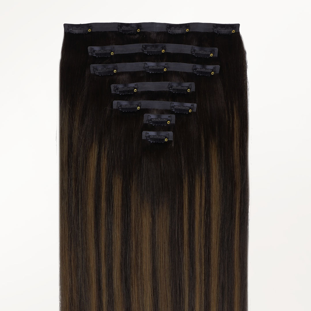 Dark Brown Balayage (2/6/2) Seamless Clip-Ins (130g-160g)-100% Remy Human Hair.