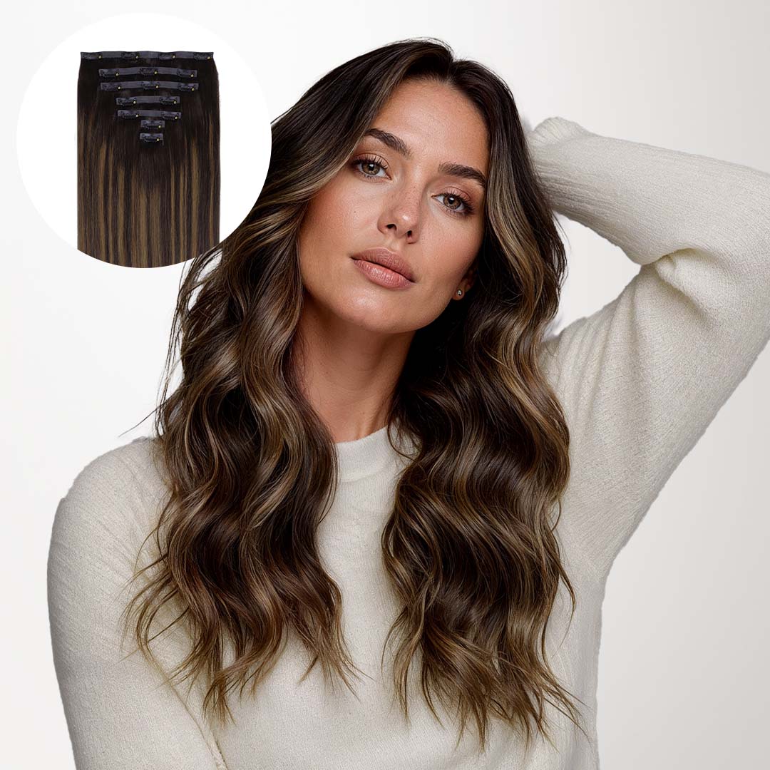 Natural Black Balayage (1B/6/1B) Seamless Clip-Ins (130g-160g)-100% Remy Human Hair.