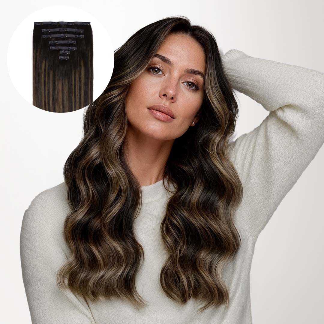 Dark Brown Balayage (2/6/2) Seamless Clip-Ins [Clearance]_100% Remy Human Hair.