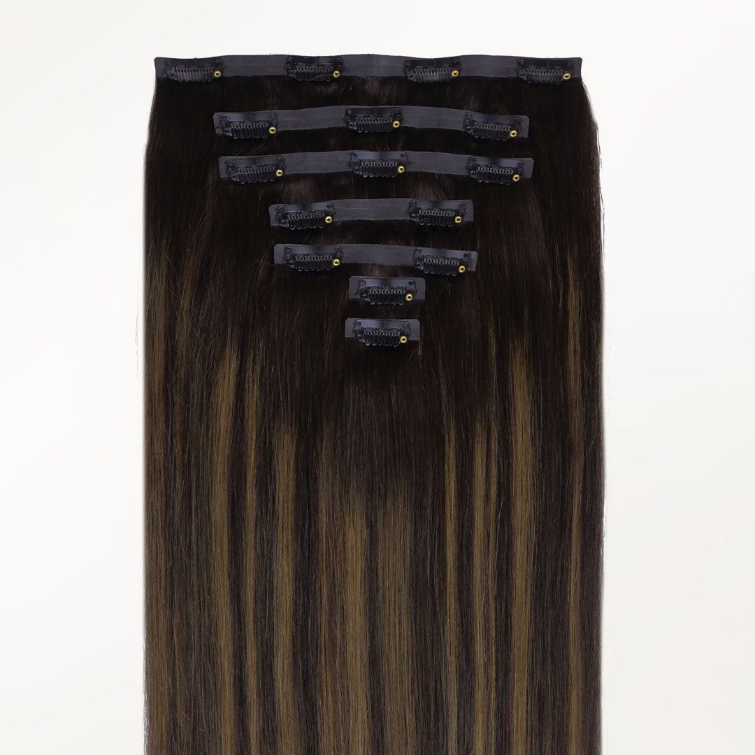 Dark Brown Balayage (2/6/2) Seamless Clip-Ins [Clearance]_100% Remy Human Hair.