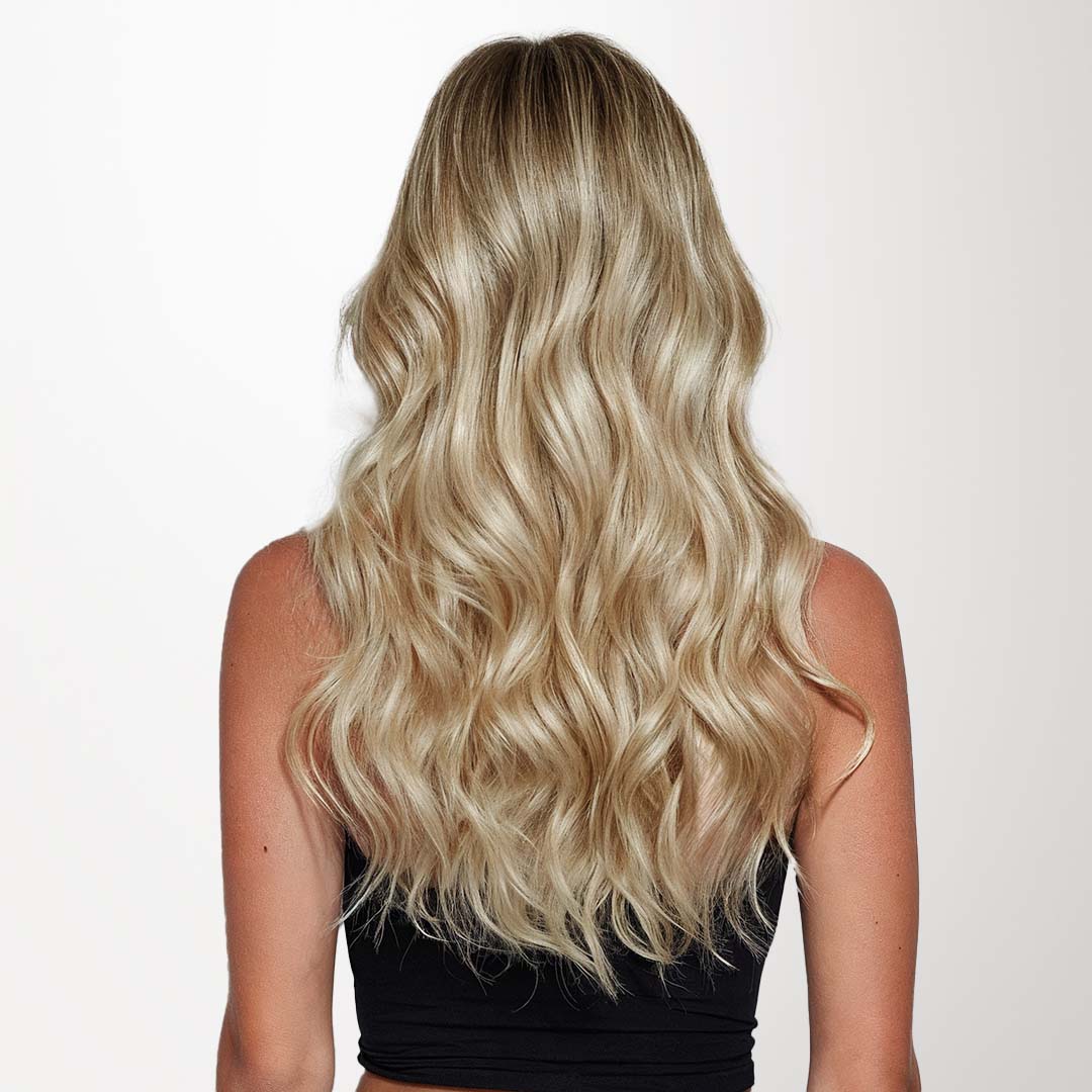 Dark Blonde Highlighted Bleach Blonde (18A/613A) Seamless Clip-Ins (130g-160g)-100% Remy Human Hair.