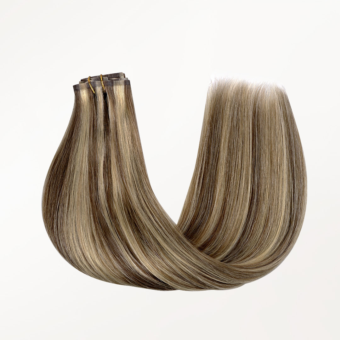 Golden Blonde Highlights (8B/60B) Seamless Clip-Ins (130g-160g)_100% Remy Human Hair.