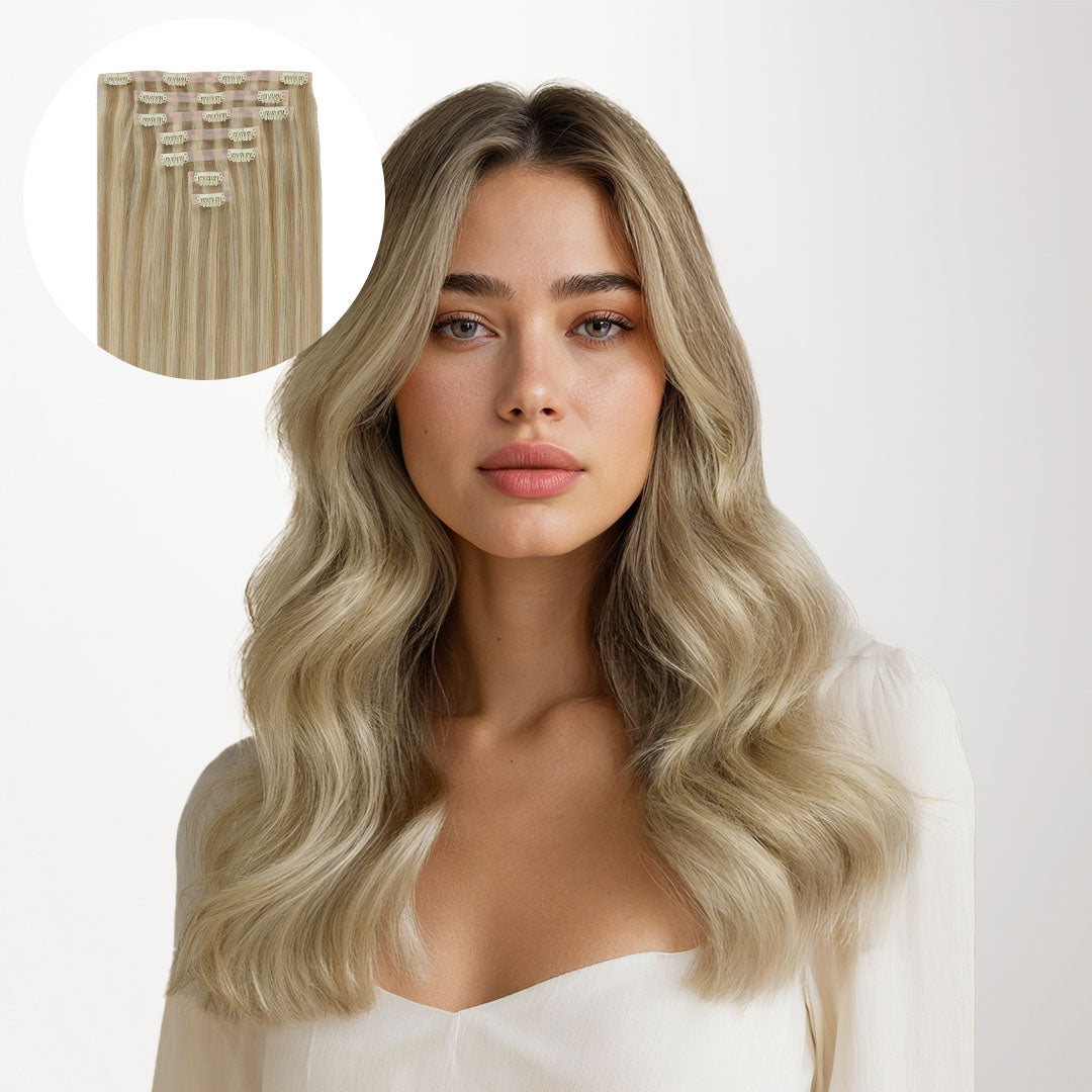 Light Blonde Highlights (16/22A) Seamless Clip-Ins (130g-160g) [Clearance]_100% Remy Human Hair.