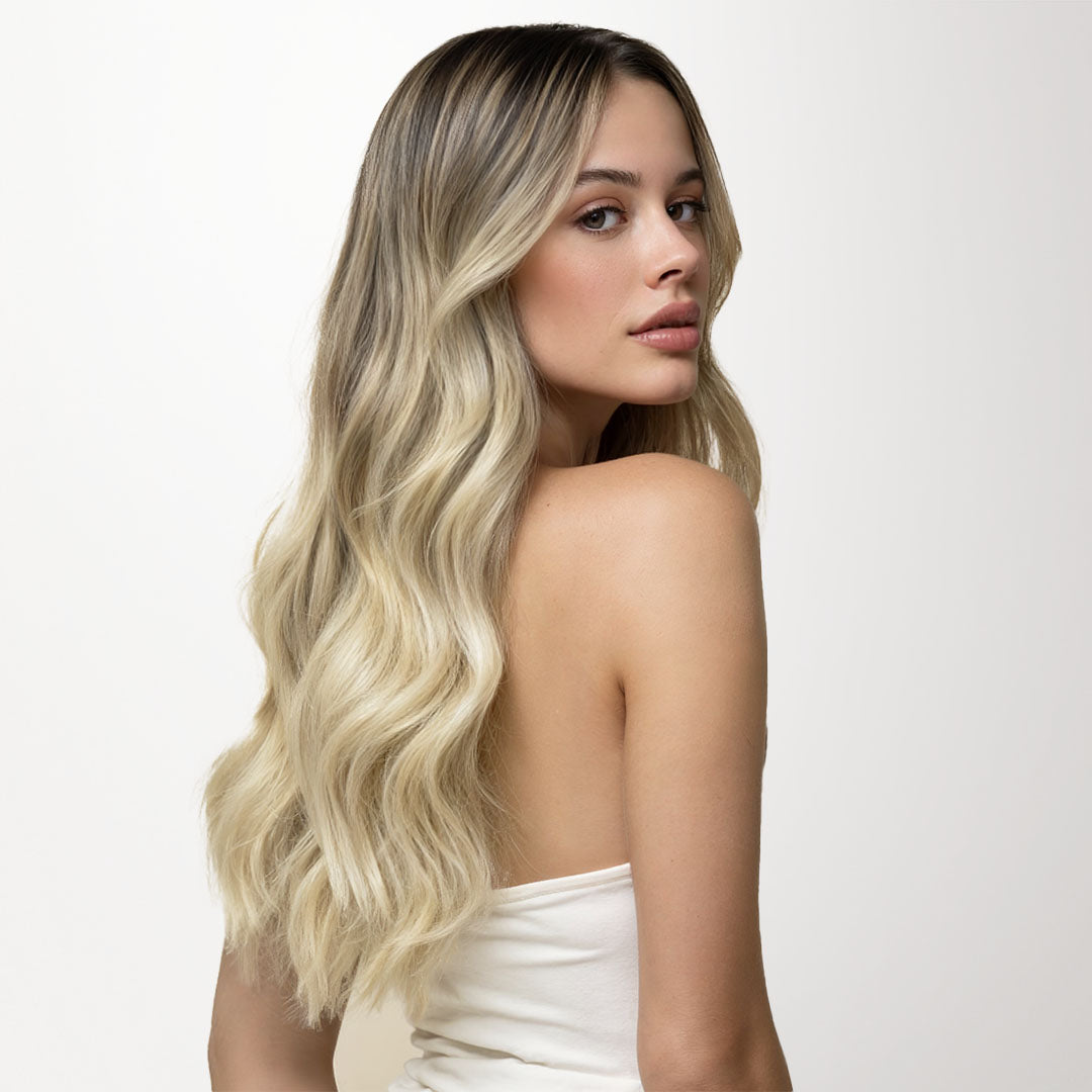 Platinum Blonde Balayage (17/22/60) Seamless Clip-Ins [Clearance]_100% Remy Human Hair.