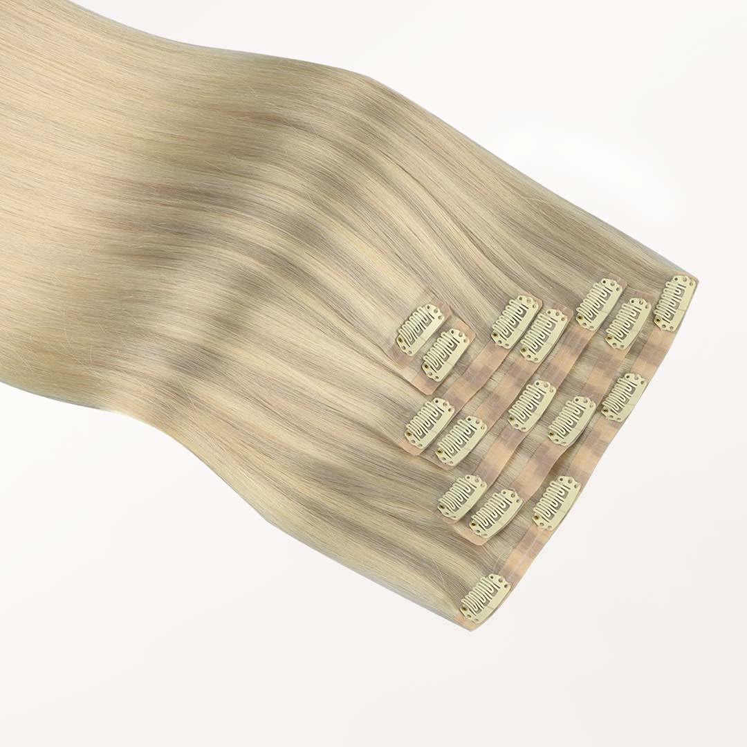 Platinum Blonde Balayage (17/22/60) Seamless Clip-Ins [Clearance]_100% Remy Human Hair.