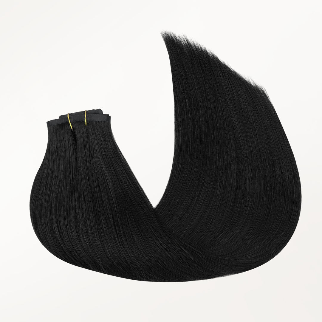 Jet Black (1) Seamless Clip-Ins [Clearance]_100% Remy Human Hair.