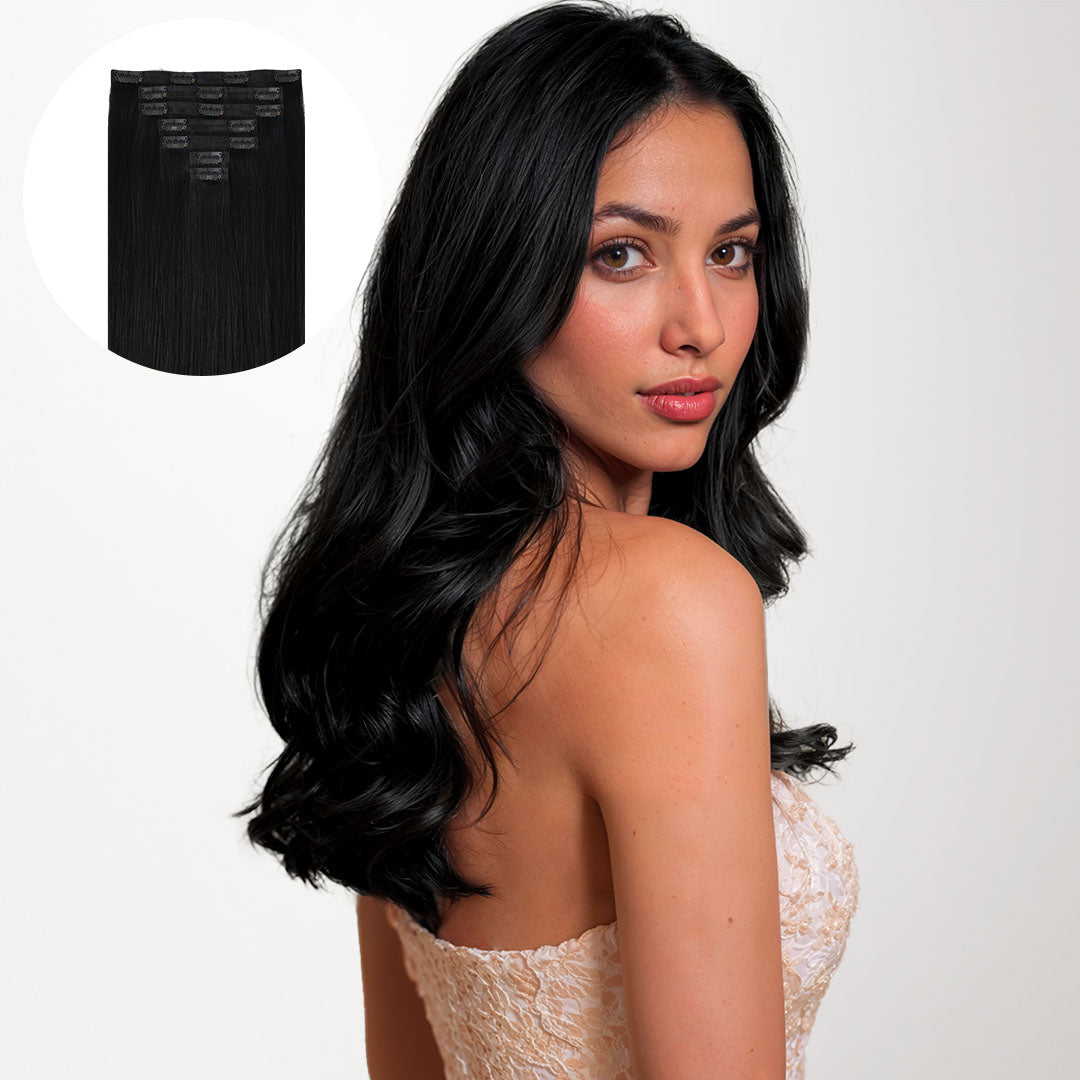 Jet Black (1) Seamless Clip-Ins [Clearance]_100% Remy Human Hair.