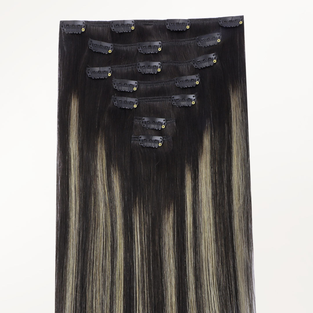 Black to Light Blonde Balayage (1B/19/1B) Classic Clip-Ins (150g-170g)_100% Remy Human Hair.