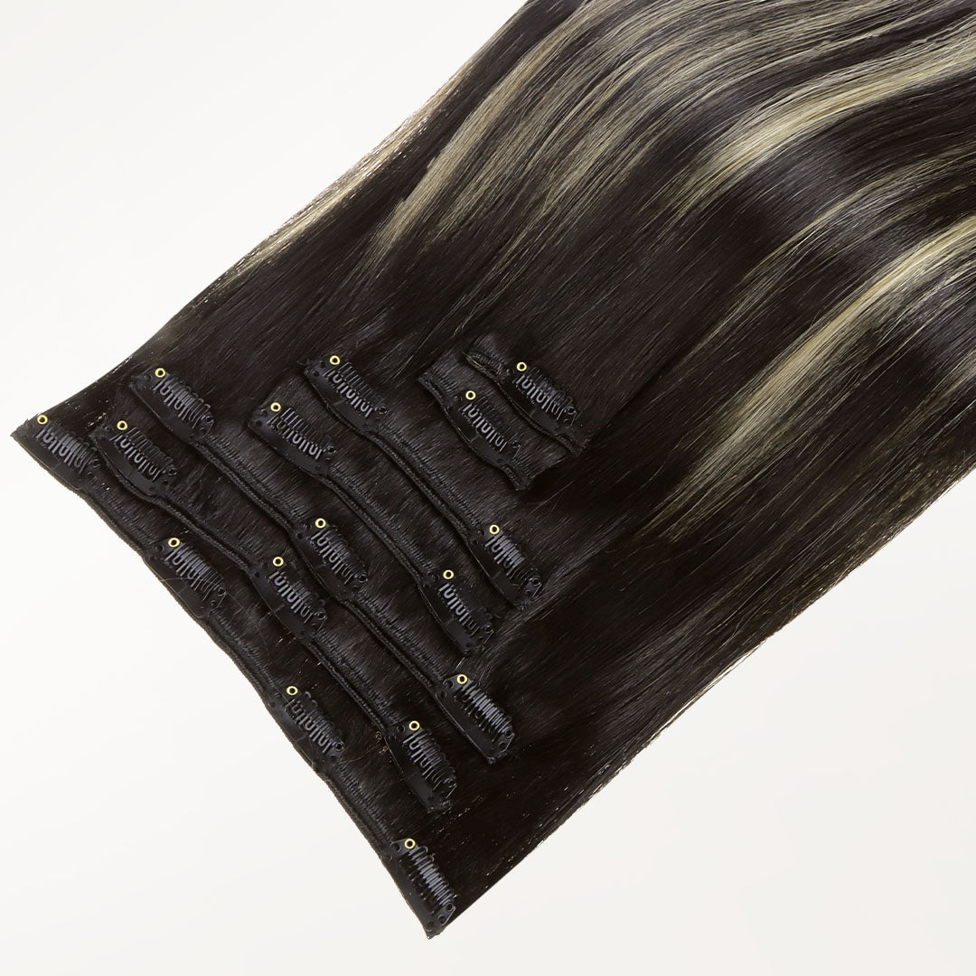Black to Light Blonde Balayage (1B/19/1B) Classic Clip-Ins (150g-170g)_100% Remy Human Hair.