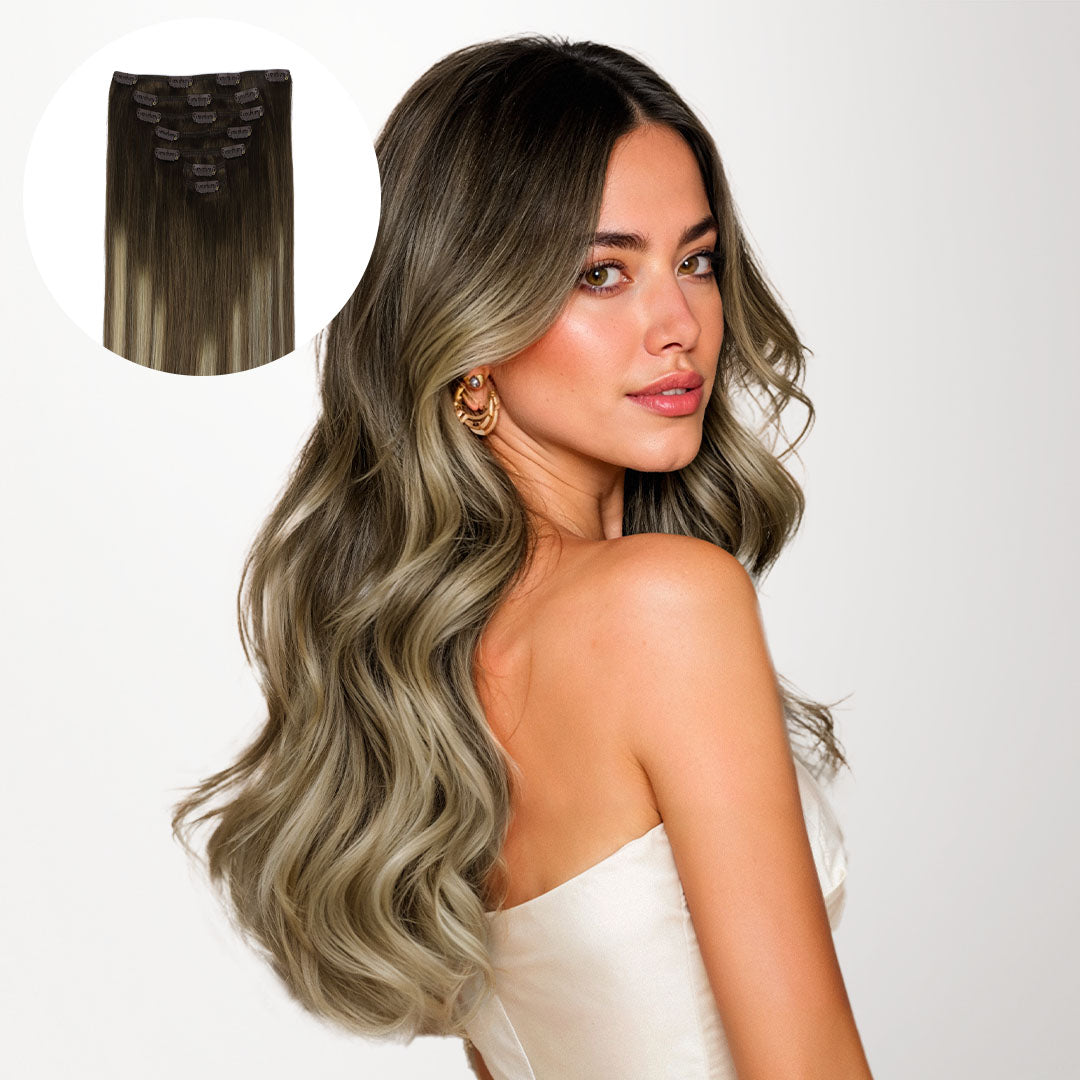 Bleach Blonde Balayage (3/8/613) Thick Classic Clip-Ins (150g-170g) [Clearance]_100% Remy Human Hair.