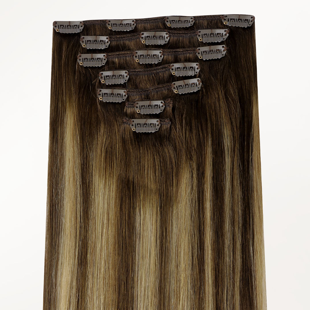 Caramel Blonde Balayage (4/27/4) Thick Clip-Ins Set_100% Remy Human Hair.