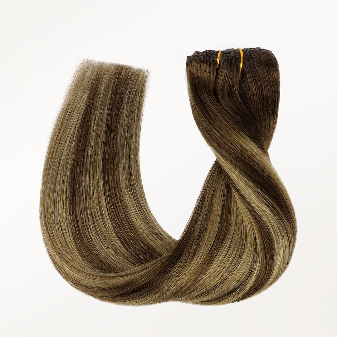 Caramel Blonde Balayage (4/27/4) Thick Clip-Ins Set_100% Remy Human Hair.