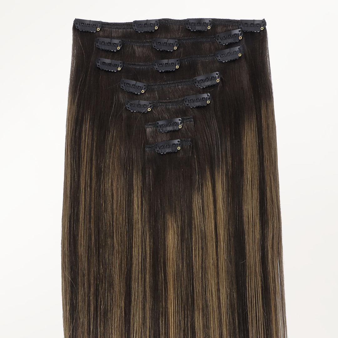 Dark Brown Balayage (2/6/2) Thick Clip-Ins Set_100% Remy Human Hair.