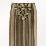 Golden Blonde Highlights (8B/60B) Thick Clip-Ins Set_100% Remy Human Hair.