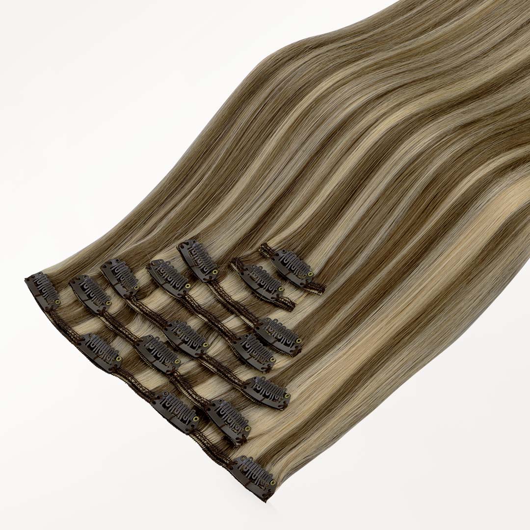 Golden Blonde Highlights (8B/60B) Thick Clip-Ins Set_100% Remy Human Hair.