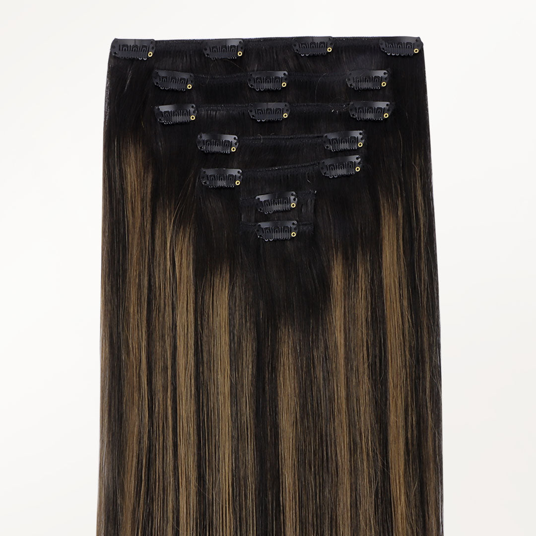 Natural Black Balayage (1B/6/1B) Classic Clip-Ins (150g-170g)-100% Remy Human Hair.
