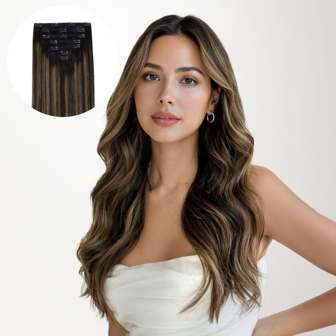 Natural Black Balayage (1B/6/1B) Classic Clip-Ins (150g-170g)-100% Remy Human Hair.