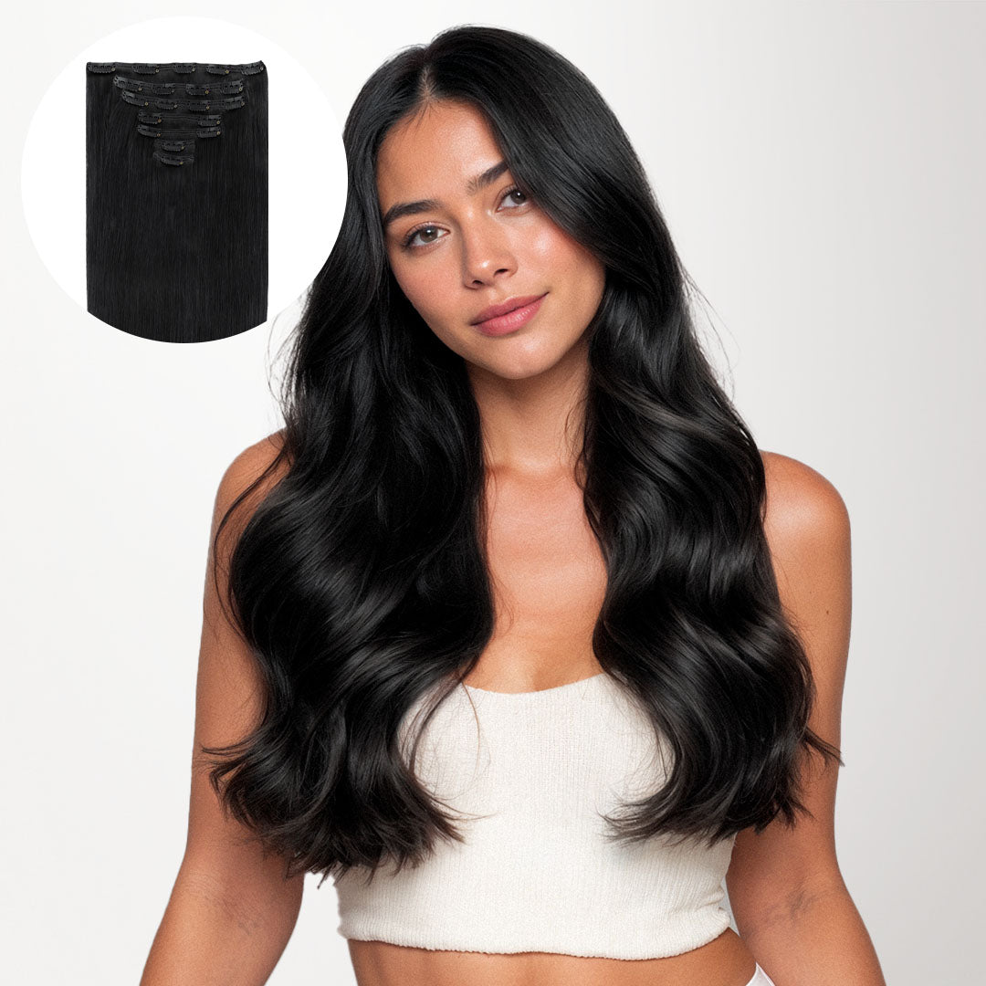 Jet Black (1) Thick Classic Clip-Ins 150g [Clearance]_100% Remy Human Hair.