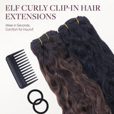 Jet Black (1) Elf Curly Clip-in Hair Extensions (120-150g)_100% Remy Human Hair.