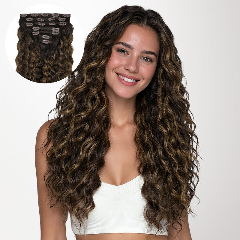 Dark Brown Balayage (2/6/2) Elf Curly Clip-in Hair Extensions (120-150g)