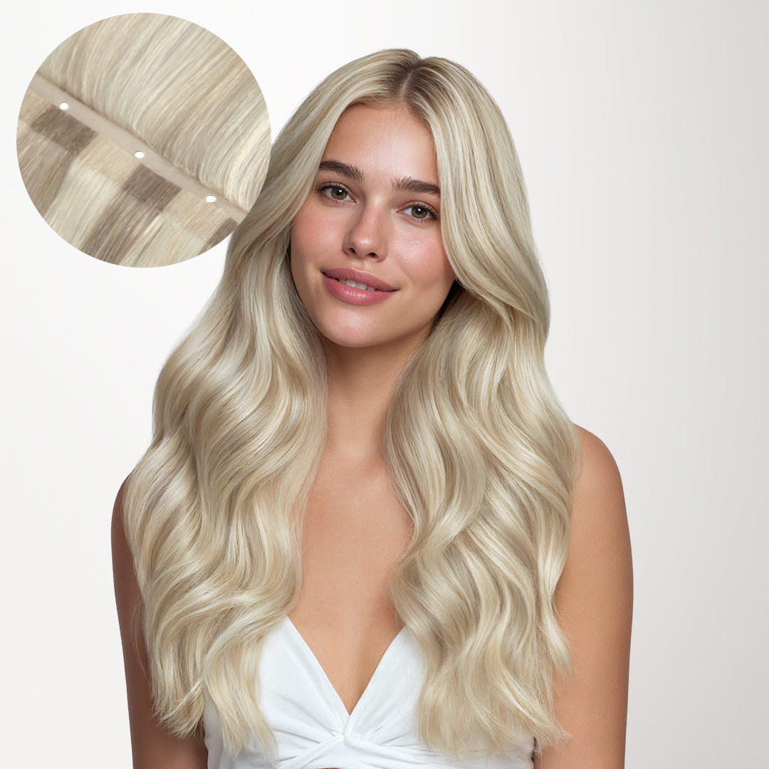 Ash Blonde Highlights (17A/60A) Butterfly Weft Hair Extensions (100g-150g)_100% Remy Human Hair.