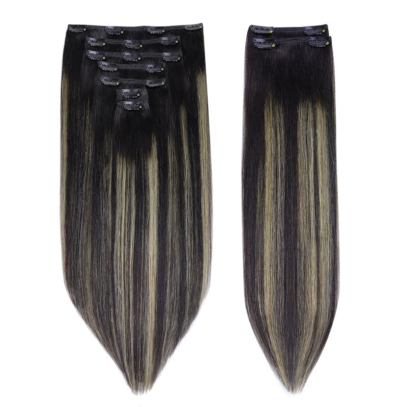 Black to Light Blonde Balayage (1B/19/1B) Classic Clip-Ins (150g-170g)_100% Remy Human Hair.