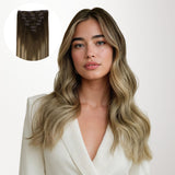 Bleach Blonde Balayage (3/8/613) Classic Clip-Ins (120g-150g)-100% Remy Human Hair.