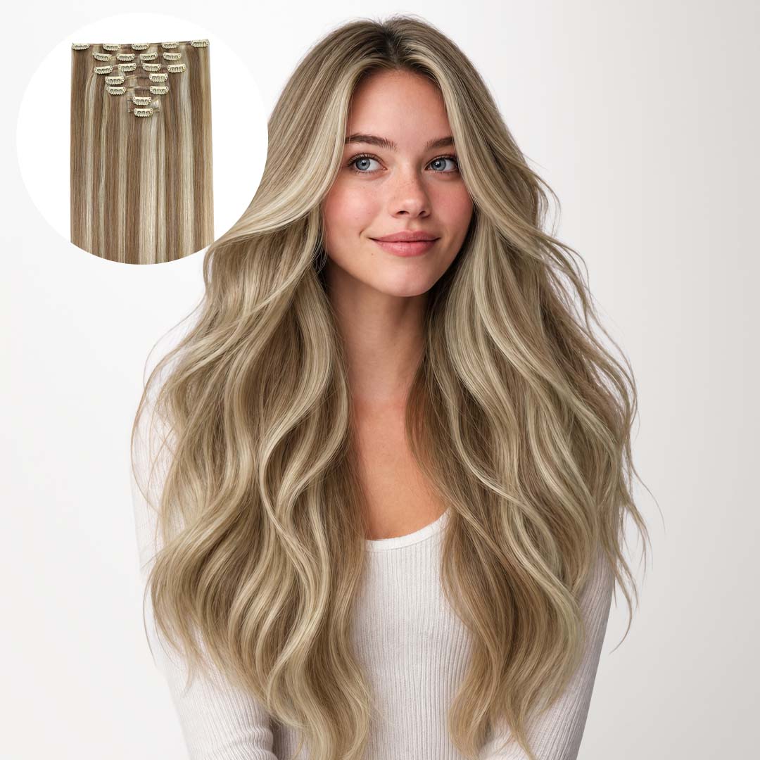  Ash Beige Blonde Blend (T12A/18H/P18H) Classic Clip-Ins (120g-150g)-100% Remy Human Hair.